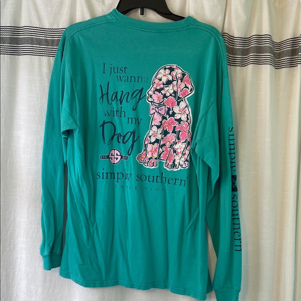 Simply Southern Teal Shirt with Floral Dog Design